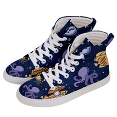 Marine-seamless-pattern-thin-line-memphis-style Women s Hi-top Skate Sneakers by BangZart