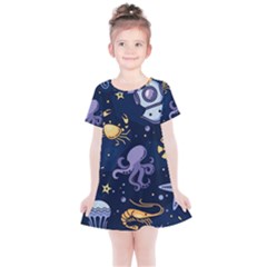 Marine-seamless-pattern-thin-line-memphis-style Kids  Simple Cotton Dress by BangZart