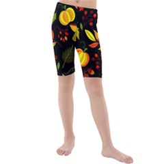 Pumpkin Fall Autumn October Kids  Mid Length Swim Shorts by Wegoenart