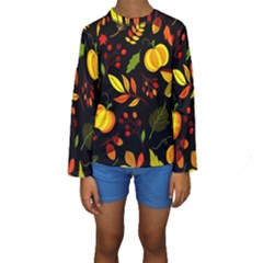 Pumpkin Fall Autumn October Kids  Long Sleeve Swimwear by Wegoenart