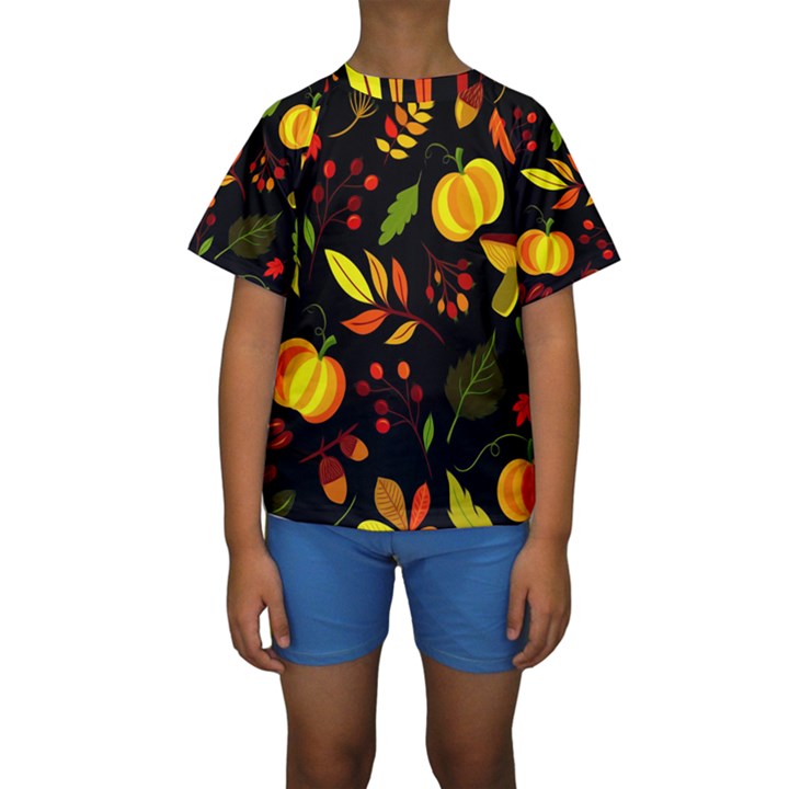 Pumpkin Fall Autumn October Kids  Short Sleeve Swimwear