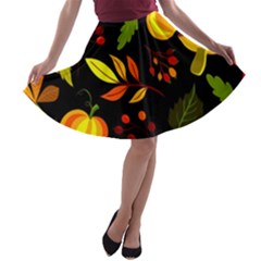 Pumpkin Fall Autumn October A-line Skater Skirt by Wegoenart