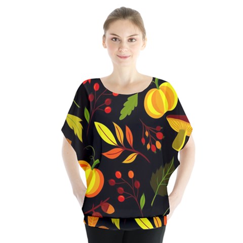 Pumpkin Fall Autumn October Batwing Chiffon Blouse by Wegoenart