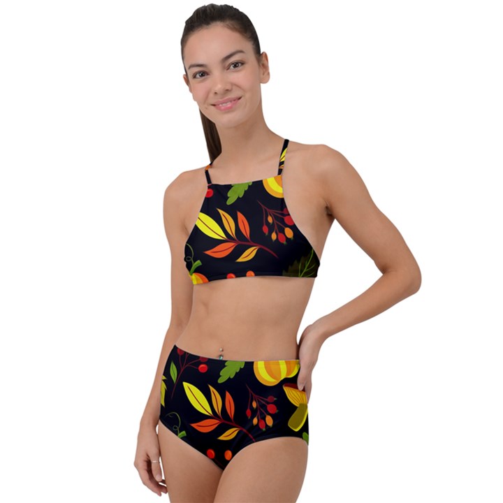 Pumpkin Fall Autumn October High Waist Tankini Set