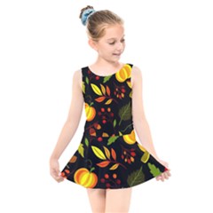 Pumpkin Fall Autumn October Kids  Skater Dress Swimsuit by Wegoenart