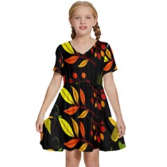 Pumpkin Fall Autumn October Kids  Short Sleeve Tiered Mini Dress by Wegoenart