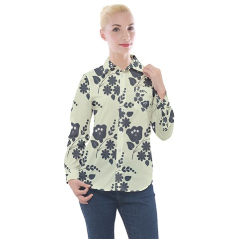 Floral Flower Flowers Roses Rose Wallpaper Floral Women s Long Sleeve Pocket Shirt by Wegoenart