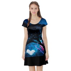 Tree Trees Surreal Universe Silhouette Short Sleeve Skater Dress by Wegoenart