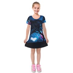 Tree Trees Surreal Universe Silhouette Kids  Short Sleeve Velvet Dress by Wegoenart