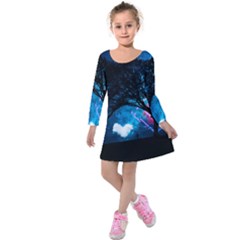 Tree Trees Surreal Universe Silhouette Kids  Long Sleeve Velvet Dress by Wegoenart