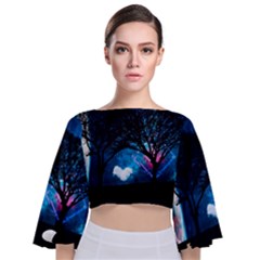 Tree Trees Surreal Universe Silhouette Tie Back Butterfly Sleeve Chiffon Top by Wegoenart