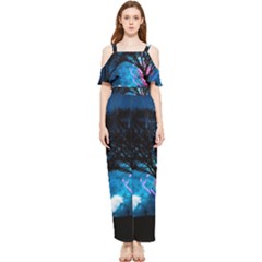 Tree Trees Surreal Universe Silhouette Draped Sleeveless Chiffon Jumpsuit by Wegoenart