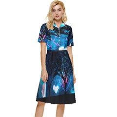 Tree Trees Surreal Universe Silhouette Button Top Knee Length Dress by Wegoenart