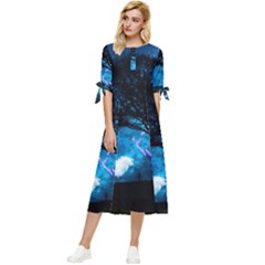 Tree Trees Surreal Universe Silhouette Bow Sleeve Chiffon Midi Dress by Wegoenart