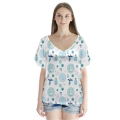 Vaccine Syringe Disinfection V-neck Flutter Sleeve Top by Wegoenart