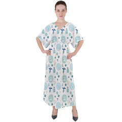 Vaccine Syringe Disinfection V-neck Boho Style Maxi Dress by Wegoenart