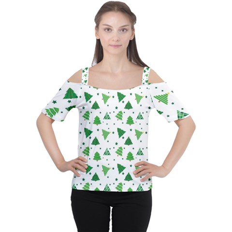 Christmas Tree Pattern Design Cutout Shoulder Tee by Wegoenart