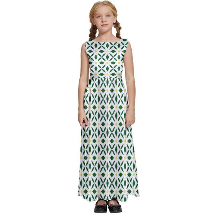 Flower Floral Pattern Design Kids  Satin Sleeveless Maxi Dress