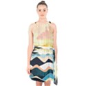 Sea Waves Wave Painting Ocean Water Halter Collar Waist Tie Chiffon Dress View1