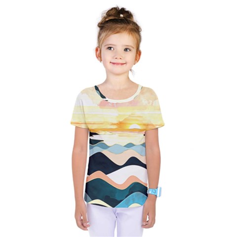 Sea Waves Wave Painting Ocean Water Kids  One Piece Tee by Wegoenart