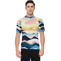 Sea Waves Wave Painting Ocean Water Men s Short Sleeve Rash Guard by Wegoenart