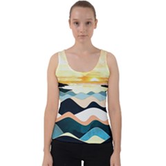 Sea Waves Wave Painting Ocean Water Velvet Tank Top by Wegoenart