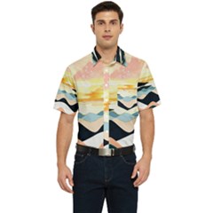 Sea Waves Wave Painting Ocean Water Men s Short Sleeve Pocket Shirt 