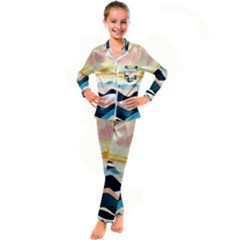 Sea Waves Wave Painting Ocean Water Kid s Satin Long Sleeve Pajamas Set by Wegoenart