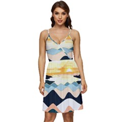 Sea Waves Wave Painting Ocean Water V-neck Pocket Summer Dress  by Wegoenart