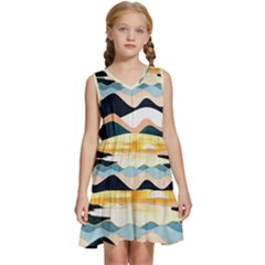 Sea Waves Wave Painting Ocean Water Kids  Sleeveless Tiered Mini Dress