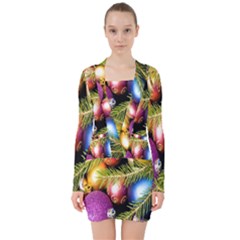 Background Of Christmas Decoration V-neck Bodycon Long Sleeve Dress by artworkshop