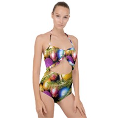 Background Of Christmas Decoration Scallop Top Cut Out Swimsuit by artworkshop