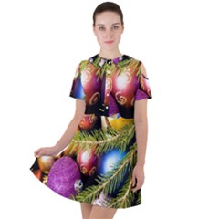 Background Of Christmas Decoration Short Sleeve Shoulder Cut Out Dress  by artworkshop