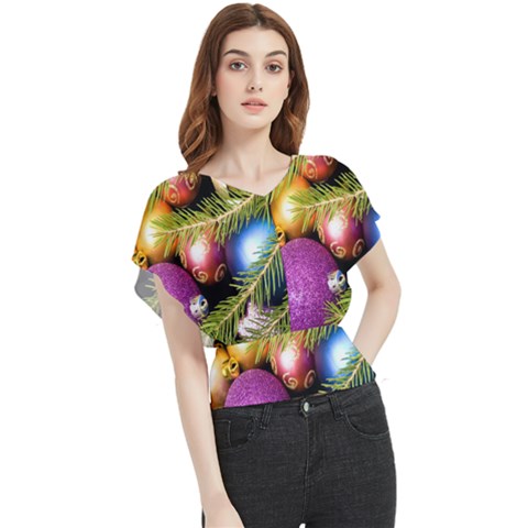 Background Of Christmas Decoration Butterfly Chiffon Blouse by artworkshop