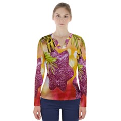 Christmas Decoration 5 V-neck Long Sleeve Top by artworkshop