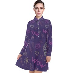 Background Doodle Pattern Beautiful Long Sleeve Chiffon Shirt Dress