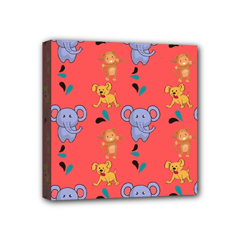 Elephant Cartoon Animal Monkey Mini Canvas 4  X 4  (stretched) by Wegoenart