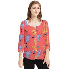 Elephant Cartoon Animal Monkey Chiffon Quarter Sleeve Blouse by Wegoenart