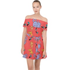 Elephant Cartoon Animal Monkey Off Shoulder Chiffon Dress by Wegoenart