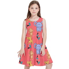 Elephant Cartoon Animal Monkey Kids  Skater Dress by Wegoenart