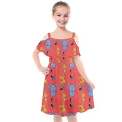 Elephant Cartoon Animal Monkey Kids  Cut Out Shoulders Chiffon Dress by Wegoenart