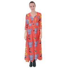 Elephant Cartoon Animal Monkey Button Up Maxi Dress by Wegoenart