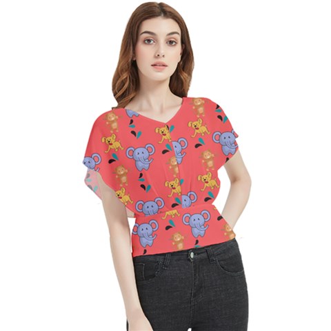 Elephant Cartoon Animal Monkey Butterfly Chiffon Blouse by Wegoenart