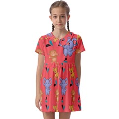 Elephant Cartoon Animal Monkey Kids  Asymmetric Collar Dress by Wegoenart