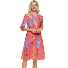 Elephant Cartoon Animal Monkey Classy Knee Length Dress by Wegoenart