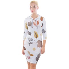 Autumn Leaf Leaves Nature Art Boho Background Quarter Sleeve Hood Bodycon Dress by Wegoenart