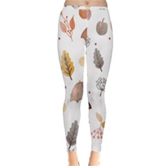 Autumn Leaf Leaves Nature Art Boho Background Inside Out Leggings by Wegoenart