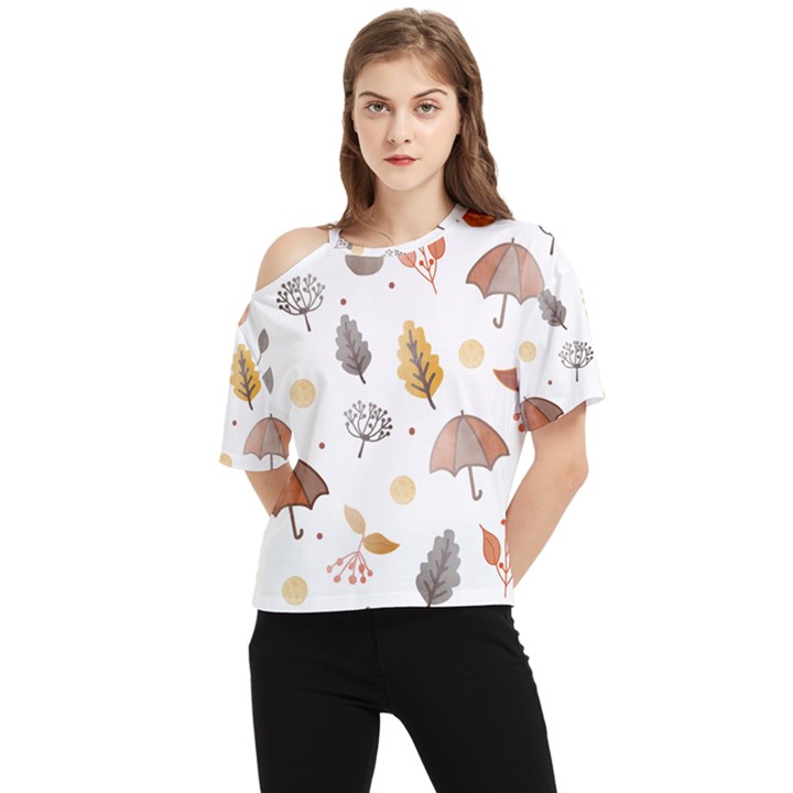 Autumn Leaf Leaves Nature Art Boho Background One Shoulder Cut Out Tee