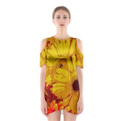 Flower Daisies Bloom Blossom Shoulder Cutout One Piece Dress by Wegoenart