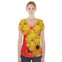 Flower Daisies Bloom Blossom Short Sleeve Front Detail Top by Wegoenart